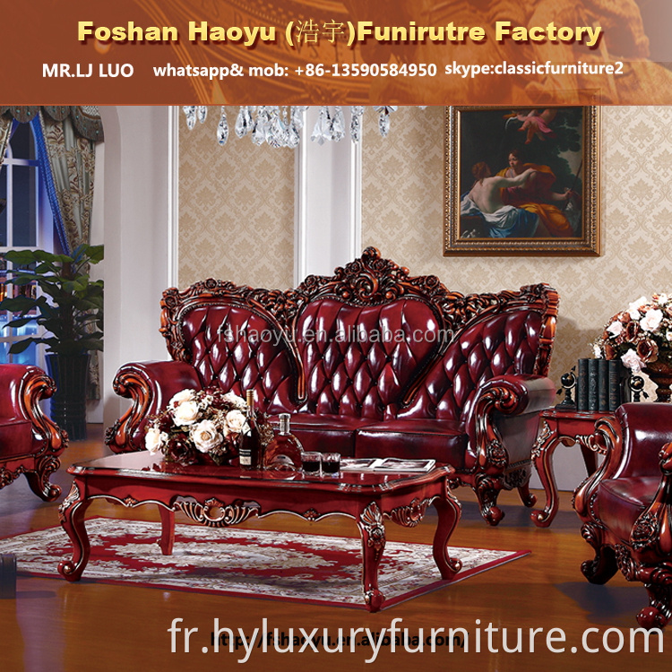 Royal Dubai Véritable Canapé en cuir, Home Living Furniture Canapé arabe antique en bois Ensemble style européen Canapé 1set 25-30 jours